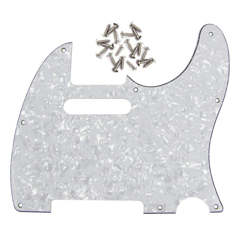 FLEOR 8 Hole TL Pickguard Scratch Plate with Pickguard Screws Set Fit USA/MX Standard TL Style Pickguard Replacement, 4Ply White Pearl - Image 1